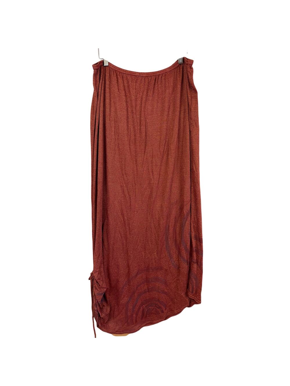 Vintage Blue Fish Red Screen Print Ruched Hem Maxi Skirt